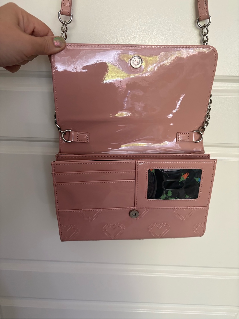 Betsey Johnson Pink Dusty Rose Crossbody Patent Leather Petite Purse with wallet - Picture 2 of 6